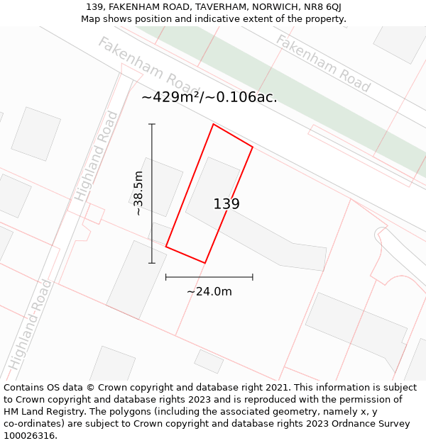 139, FAKENHAM ROAD, TAVERHAM, NORWICH, NR8 6QJ: Plot and title map