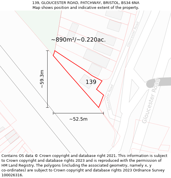 139, GLOUCESTER ROAD, PATCHWAY, BRISTOL, BS34 6NA: Plot and title map