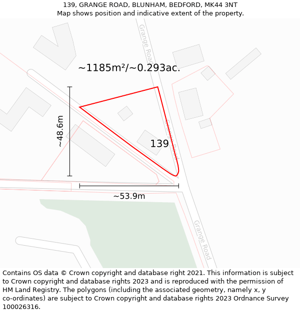 139, GRANGE ROAD, BLUNHAM, BEDFORD, MK44 3NT: Plot and title map