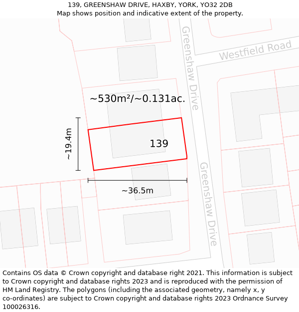 139, GREENSHAW DRIVE, HAXBY, YORK, YO32 2DB: Plot and title map