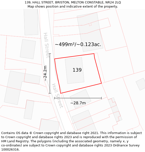 139, HALL STREET, BRISTON, MELTON CONSTABLE, NR24 2LQ: Plot and title map