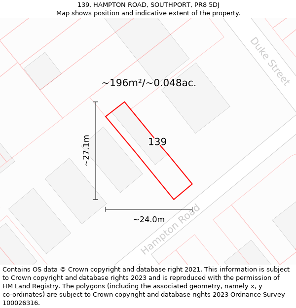 139, HAMPTON ROAD, SOUTHPORT, PR8 5DJ: Plot and title map