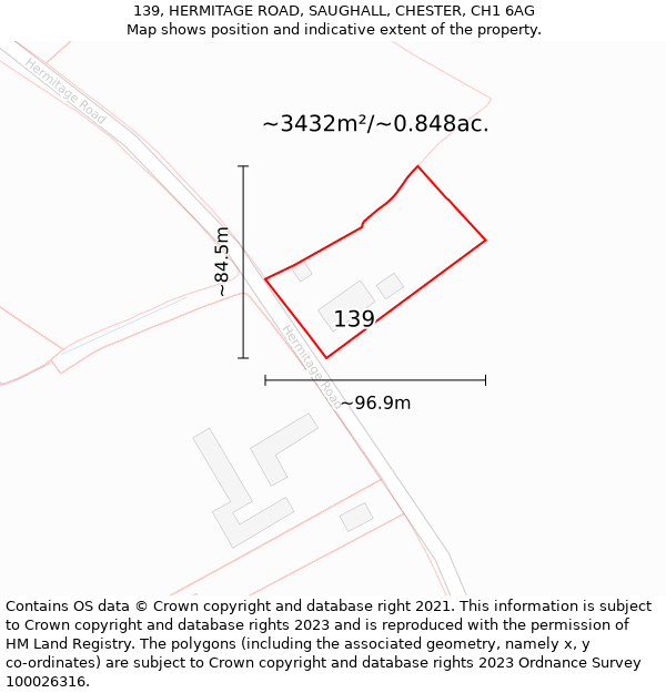 139, HERMITAGE ROAD, SAUGHALL, CHESTER, CH1 6AG: Plot and title map