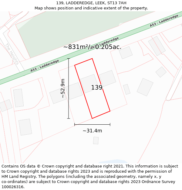 139, LADDEREDGE, LEEK, ST13 7AH: Plot and title map