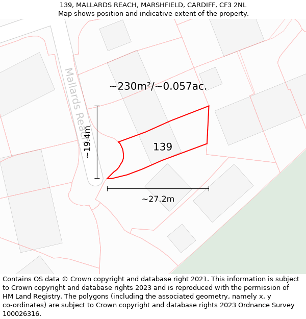 139, MALLARDS REACH, MARSHFIELD, CARDIFF, CF3 2NL: Plot and title map