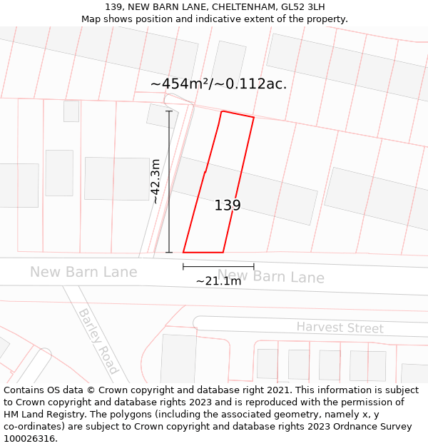 139, NEW BARN LANE, CHELTENHAM, GL52 3LH: Plot and title map