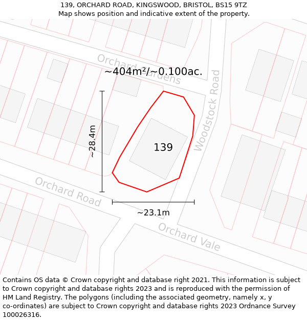 139, ORCHARD ROAD, KINGSWOOD, BRISTOL, BS15 9TZ: Plot and title map