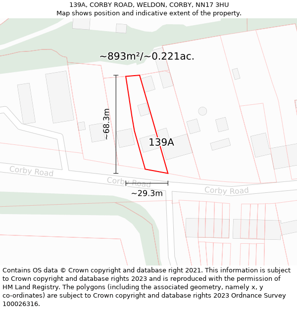 139A, CORBY ROAD, WELDON, CORBY, NN17 3HU: Plot and title map