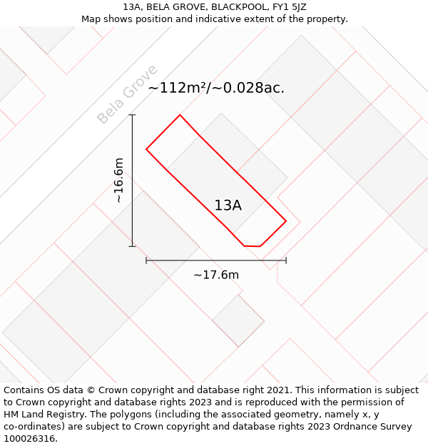 13A, BELA GROVE, BLACKPOOL, FY1 5JZ: Plot and title map