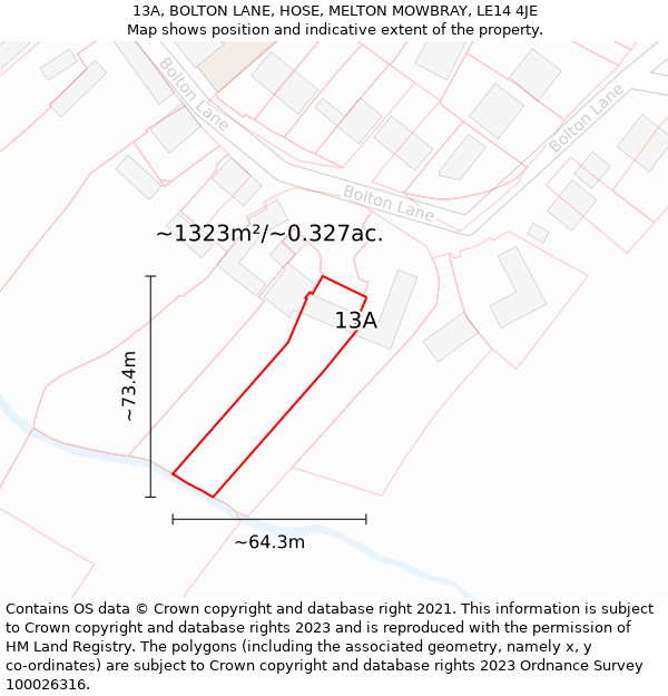 13A, BOLTON LANE, HOSE, MELTON MOWBRAY, LE14 4JE: Plot and title map