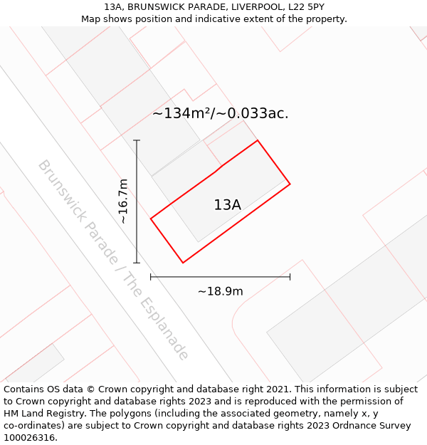 13A, BRUNSWICK PARADE, LIVERPOOL, L22 5PY: Plot and title map