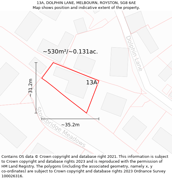 13A, DOLPHIN LANE, MELBOURN, ROYSTON, SG8 6AE: Plot and title map