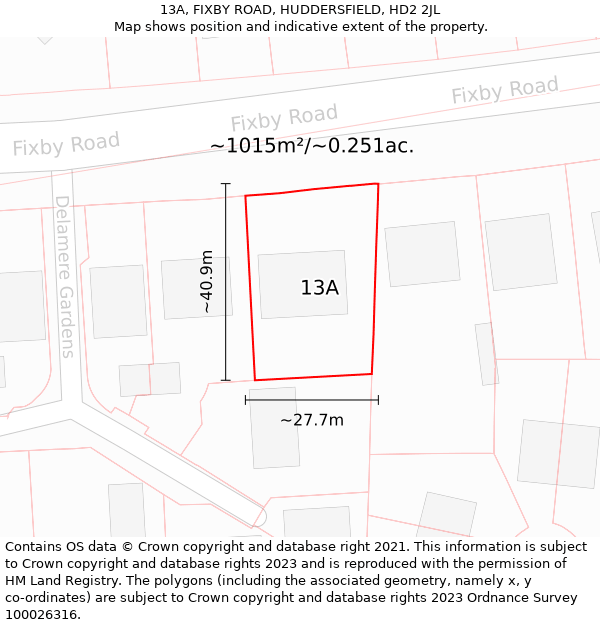 13A, FIXBY ROAD, HUDDERSFIELD, HD2 2JL: Plot and title map