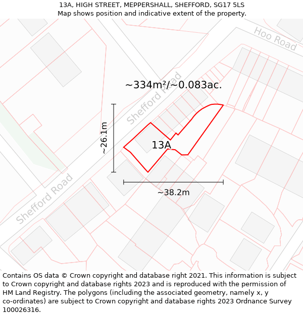 13A, HIGH STREET, MEPPERSHALL, SHEFFORD, SG17 5LS: Plot and title map