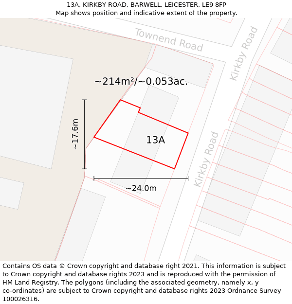 13A, KIRKBY ROAD, BARWELL, LEICESTER, LE9 8FP: Plot and title map
