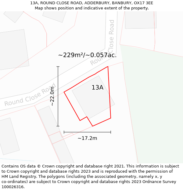 13A, ROUND CLOSE ROAD, ADDERBURY, BANBURY, OX17 3EE: Plot and title map