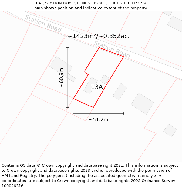 13A, STATION ROAD, ELMESTHORPE, LEICESTER, LE9 7SG: Plot and title map