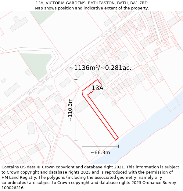 13A, VICTORIA GARDENS, BATHEASTON, BATH, BA1 7RD: Plot and title map