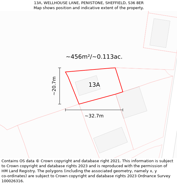 13A, WELLHOUSE LANE, PENISTONE, SHEFFIELD, S36 8ER: Plot and title map