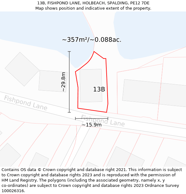 13B, FISHPOND LANE, HOLBEACH, SPALDING, PE12 7DE: Plot and title map