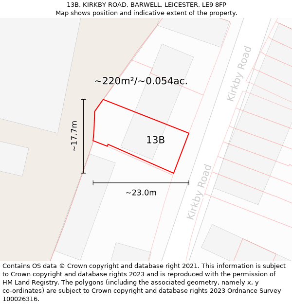 13B, KIRKBY ROAD, BARWELL, LEICESTER, LE9 8FP: Plot and title map