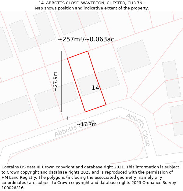 14, ABBOTTS CLOSE, WAVERTON, CHESTER, CH3 7NL: Plot and title map