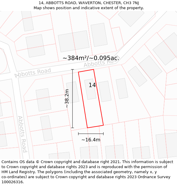 14, ABBOTTS ROAD, WAVERTON, CHESTER, CH3 7NJ: Plot and title map