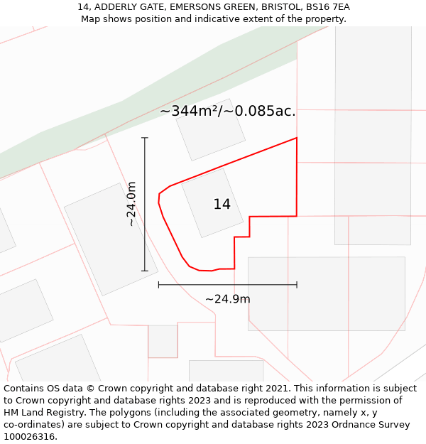 14, ADDERLY GATE, EMERSONS GREEN, BRISTOL, BS16 7EA: Plot and title map
