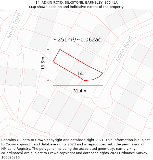 14, ADKIN ROYD, SILKSTONE, BARNSLEY, S75 4LA: Plot and title map
