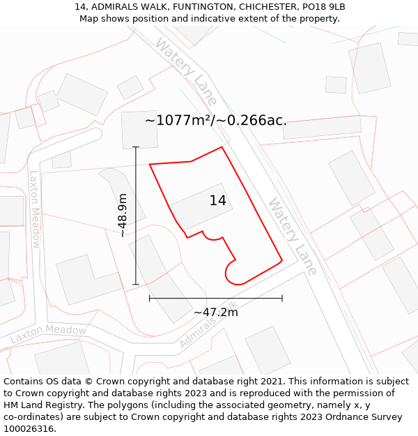 14, ADMIRALS WALK, FUNTINGTON, CHICHESTER, PO18 9LB: Plot and title map