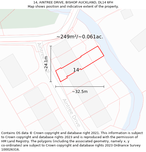 14, AINTREE DRIVE, BISHOP AUCKLAND, DL14 6FH: Plot and title map