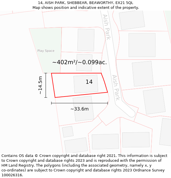 14, AISH PARK, SHEBBEAR, BEAWORTHY, EX21 5QL: Plot and title map