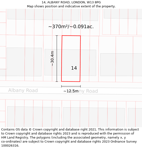 14, ALBANY ROAD, LONDON, W13 8PG: Plot and title map