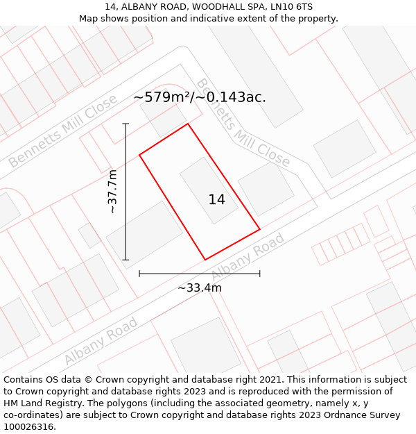 14, ALBANY ROAD, WOODHALL SPA, LN10 6TS: Plot and title map