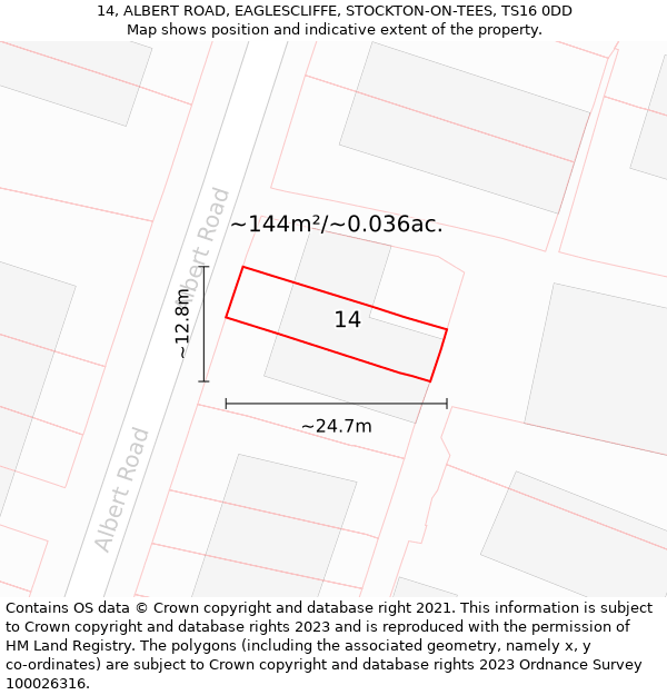 14, ALBERT ROAD, EAGLESCLIFFE, STOCKTON-ON-TEES, TS16 0DD: Plot and title map