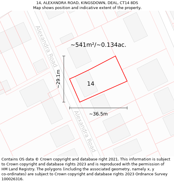 14, ALEXANDRA ROAD, KINGSDOWN, DEAL, CT14 8DS: Plot and title map