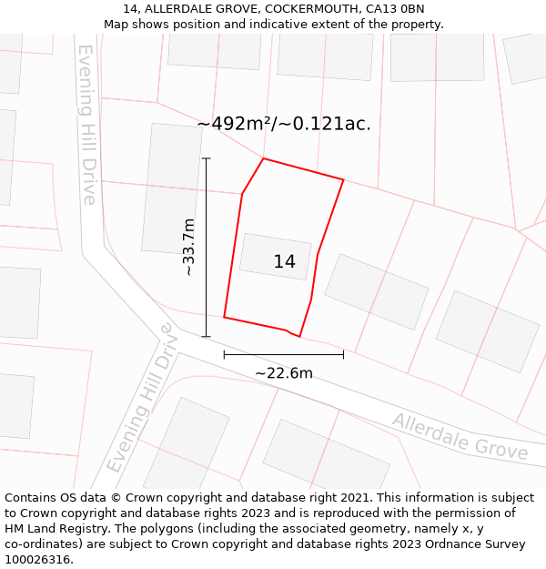 14, ALLERDALE GROVE, COCKERMOUTH, CA13 0BN: Plot and title map