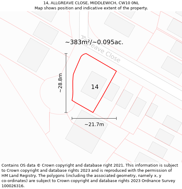 14, ALLGREAVE CLOSE, MIDDLEWICH, CW10 0NL: Plot and title map