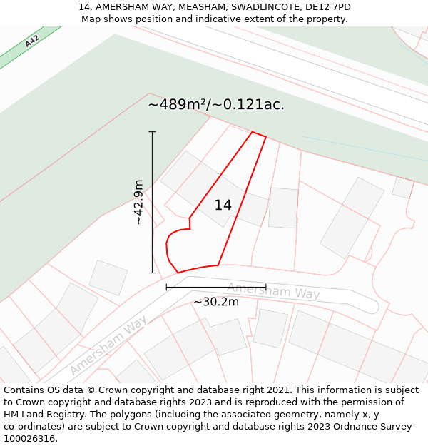 14, AMERSHAM WAY, MEASHAM, SWADLINCOTE, DE12 7PD: Plot and title map