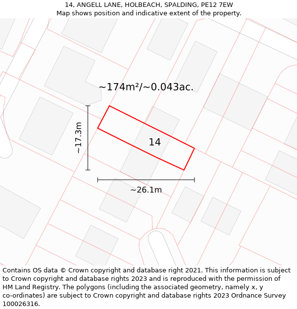 14, ANGELL LANE, HOLBEACH, SPALDING, PE12 7EW: Plot and title map