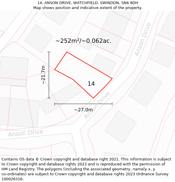 14, ANSON DRIVE, WATCHFIELD, SWINDON, SN6 8DH: Plot and title map