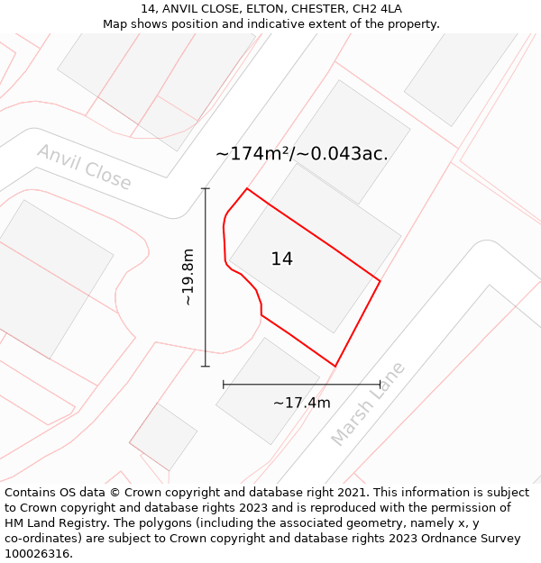 14, ANVIL CLOSE, ELTON, CHESTER, CH2 4LA: Plot and title map