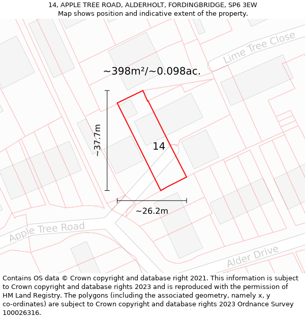 14, APPLE TREE ROAD, ALDERHOLT, FORDINGBRIDGE, SP6 3EW: Plot and title map