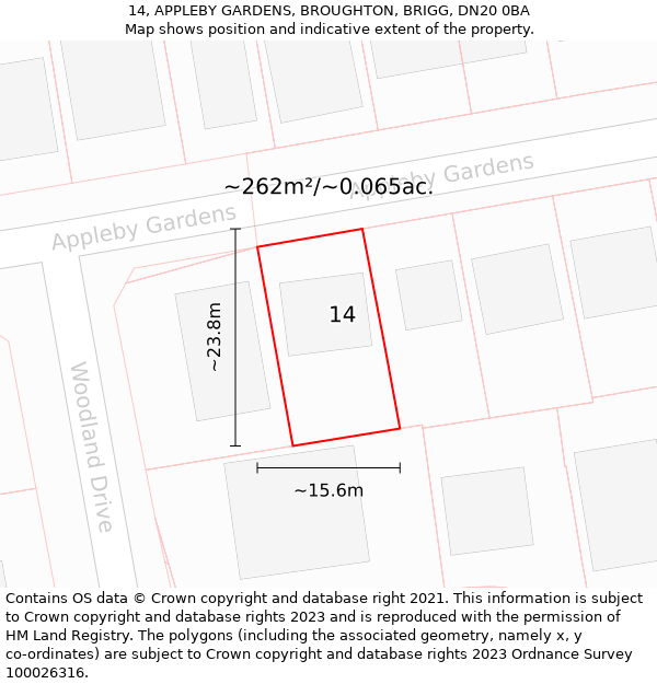 14, APPLEBY GARDENS, BROUGHTON, BRIGG, DN20 0BA: Plot and title map