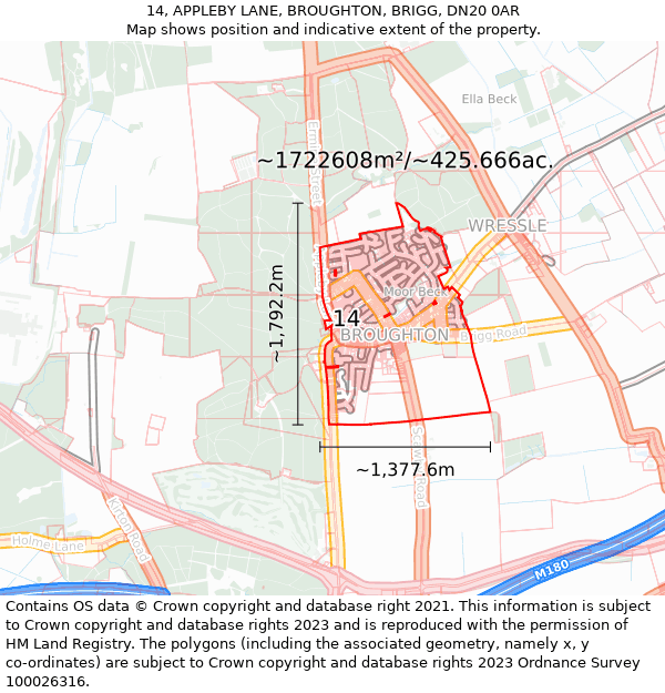 14, APPLEBY LANE, BROUGHTON, BRIGG, DN20 0AR: Plot and title map