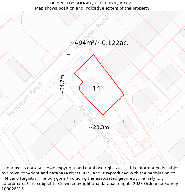 14, APPLEBY SQUARE, CLITHEROE, BB7 2FU: Plot and title map