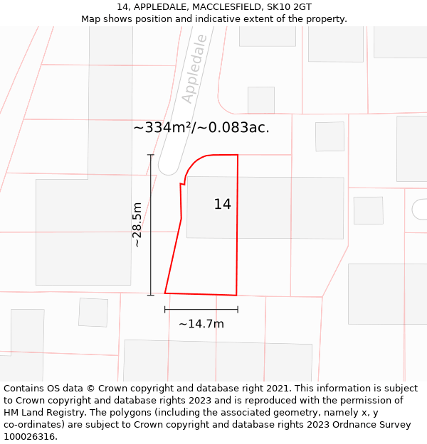 14, APPLEDALE, MACCLESFIELD, SK10 2GT: Plot and title map