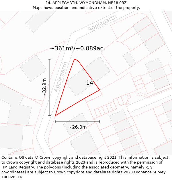 14, APPLEGARTH, WYMONDHAM, NR18 0BZ: Plot and title map