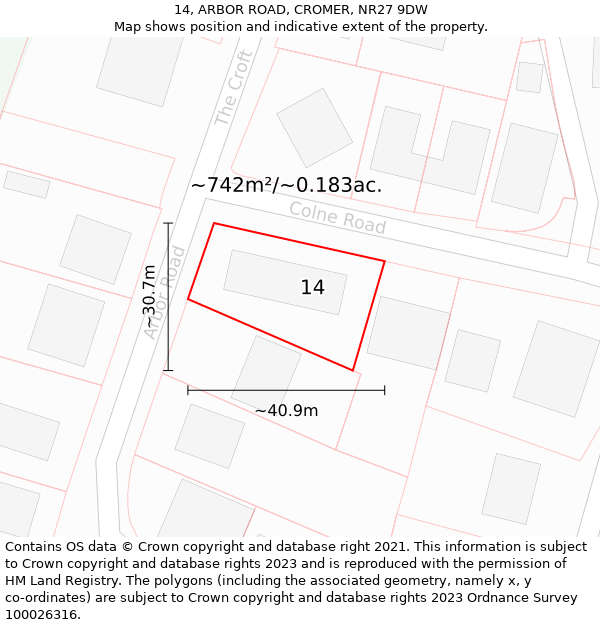 14, ARBOR ROAD, CROMER, NR27 9DW: Plot and title map