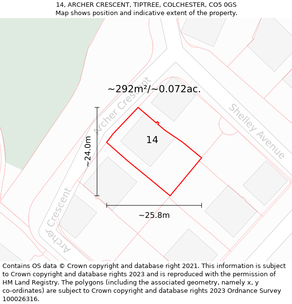 14, ARCHER CRESCENT, TIPTREE, COLCHESTER, CO5 0GS: Plot and title map